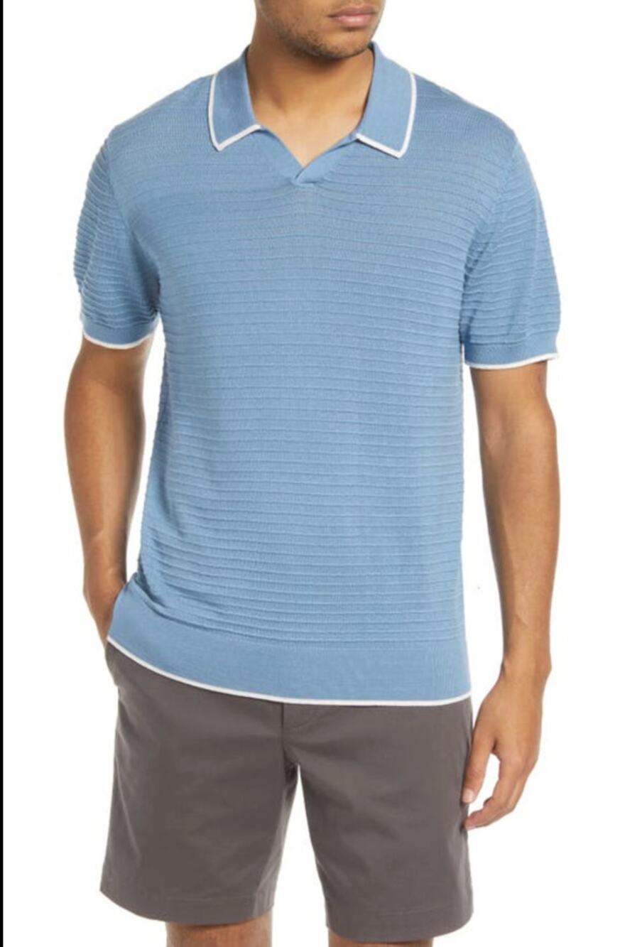 TED BAKER Durdle Textured Cotton Blue Polo Shirt // XL (5)